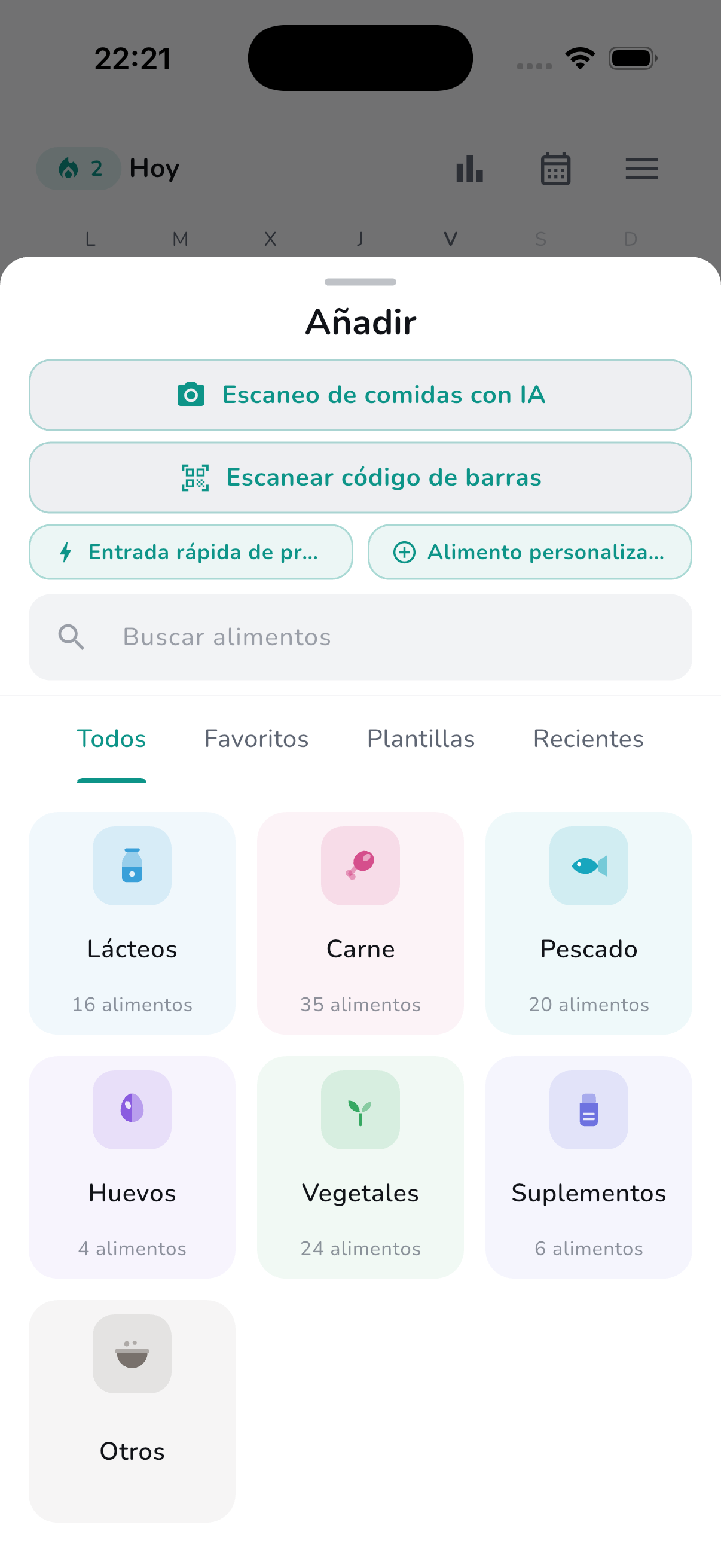 Built-in food library with 100+ products