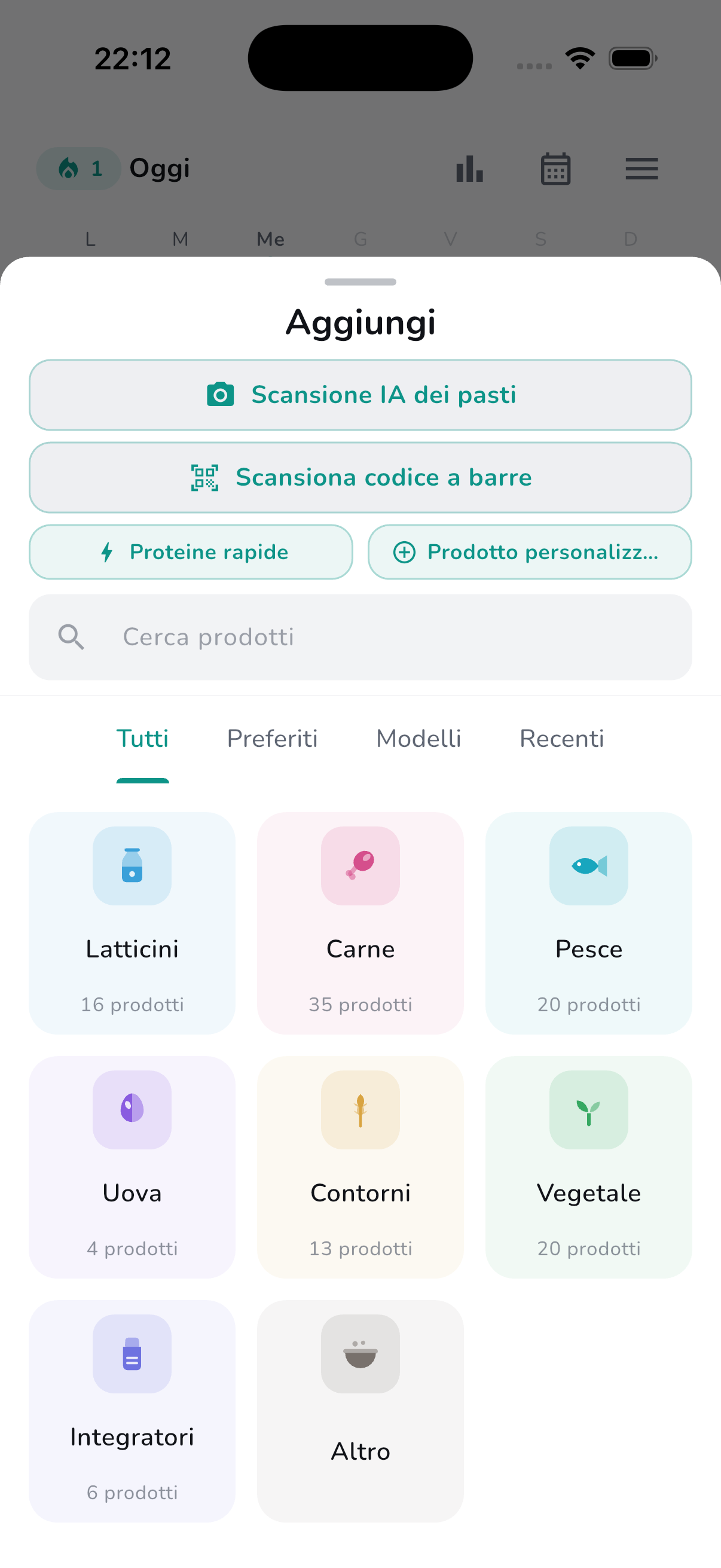 Built-in food library with 100+ products