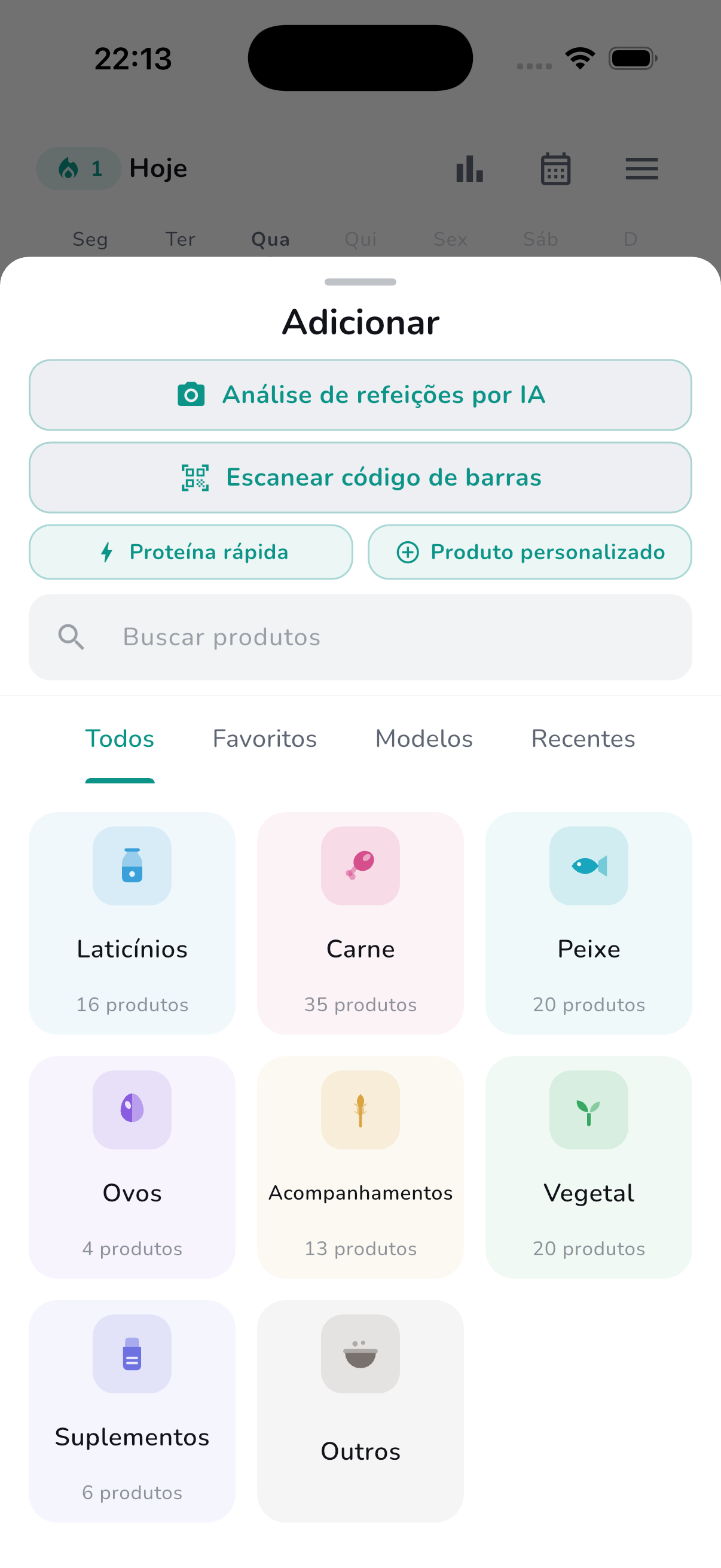 Built-in food library with 100+ products